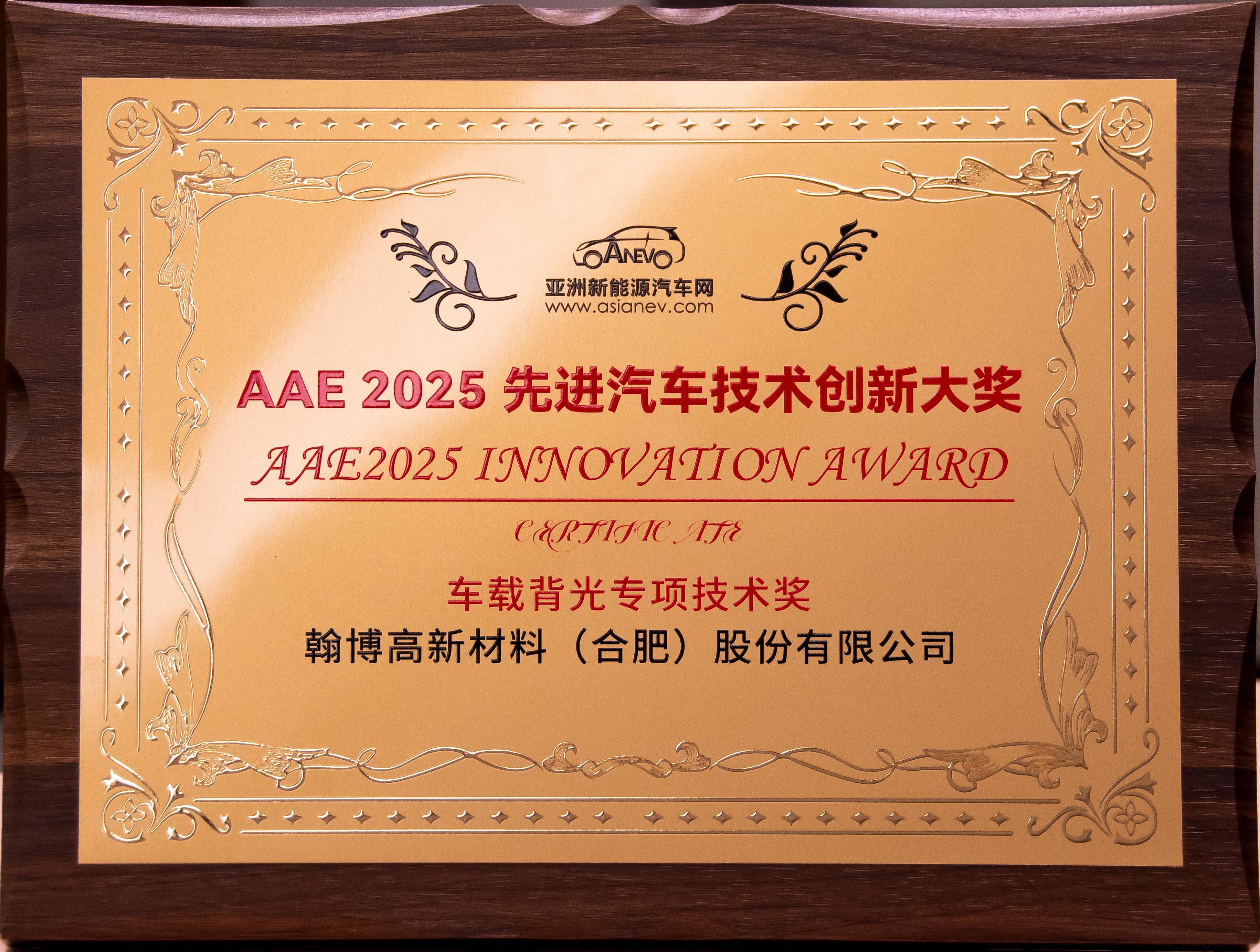 世界杯下单官方网站-世界杯(中国)高新荣获AAE2025“先进汽车技术创新大奖”|车载背光技术获权威认可